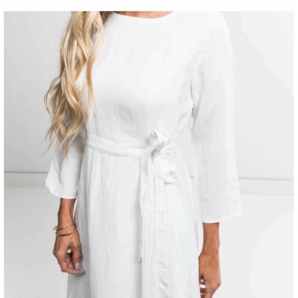 Stevie Hender White Wrap Midi Dress Large NWT Rayon Lined 3/4 Sleeve Tie Waist - Picture 3 of 11